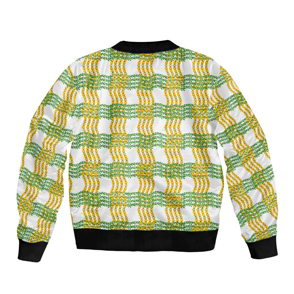Aloha Hawaii Ilima Maile Lei Sleeve Zip Bomber Jacket Palaka Inspired Hawaiian-plaid White LT14 - Polynesian Pride