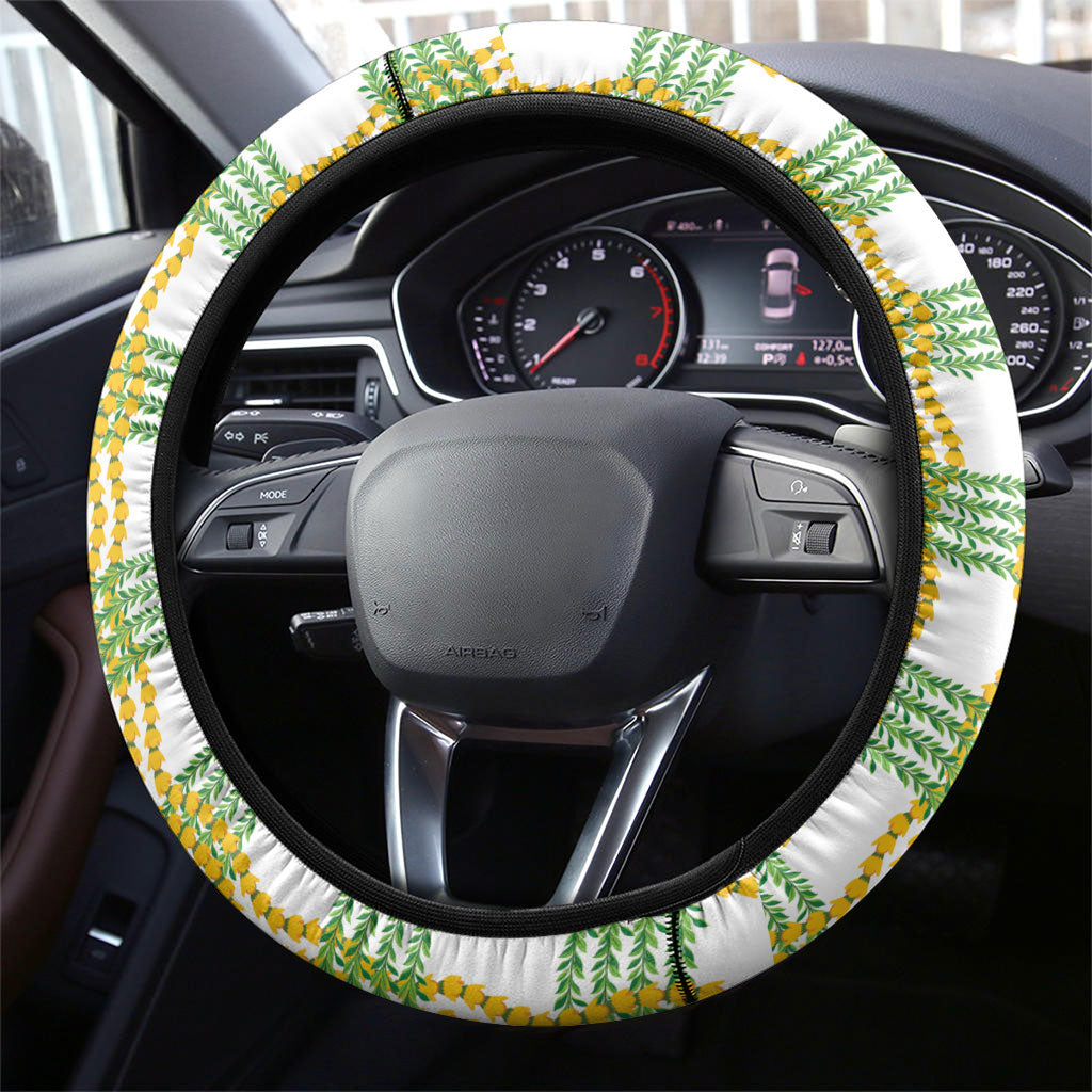 Aloha Hawaii Ilima Maile Lei Steering Wheel Cover Palaka Inspired Hawaiian-plaid White LT14 - Polynesian Pride