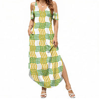 Aloha Hawaii Ilima Maile Lei Summer Maxi Dress Palaka Inspired Hawaiian-plaid White