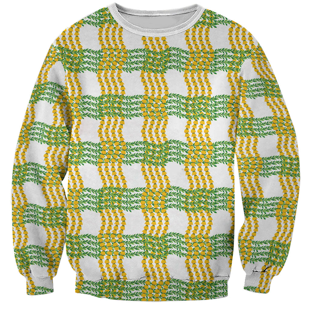 Aloha Hawaii Ilima Maile Lei Sweatshirt Palaka Inspired Hawaiian-plaid White LT14 Unisex White - Polynesian Pride