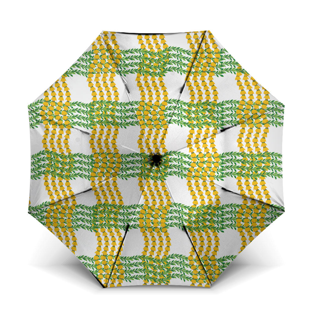 Aloha Hawaii Ilima Maile Lei Umbrella Palaka Inspired Hawaiian-plaid White