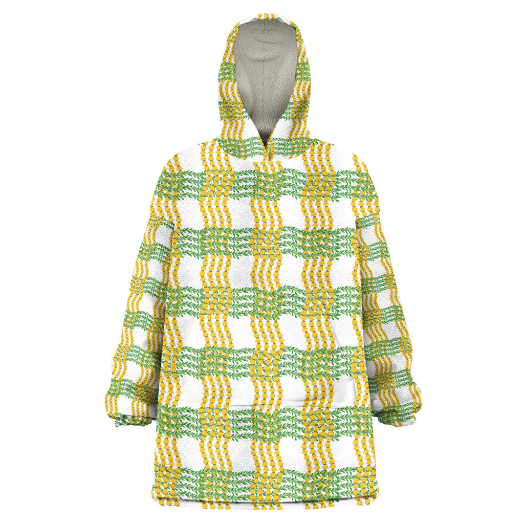 Aloha Hawaii Ilima Maile Lei Wearable Blanket Hoodie Palaka Inspired Hawaiian-plaid White LT14 One Size White - Polynesian Pride