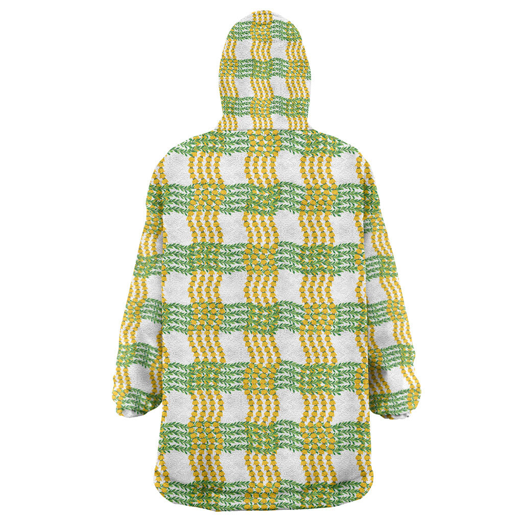 Aloha Hawaii Ilima Maile Lei Wearable Blanket Hoodie Palaka Inspired Hawaiian-plaid White LT14 - Polynesian Pride