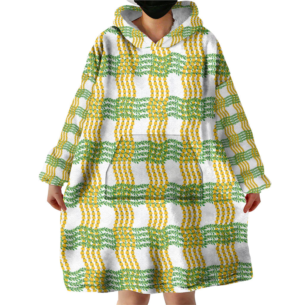 Aloha Hawaii Ilima Maile Lei Wearable Blanket Hoodie Palaka Inspired Hawaiian-plaid White LT14 - Polynesian Pride