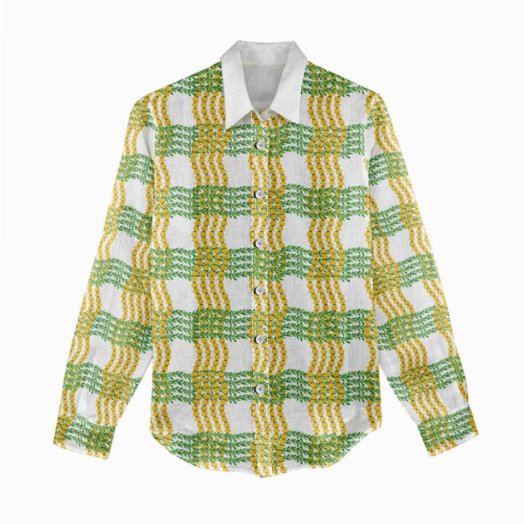 Aloha Hawaii Ilima Maile Lei Women Casual Shirt Palaka Inspired Hawaiian-plaid White LT14 - Polynesian Pride
