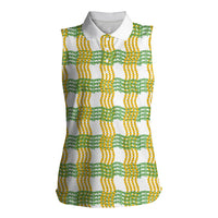 Aloha Hawaii Ilima Maile Lei Women Sleeveless Polo Shirt Palaka Inspired Hawaiian-plaid White LT14 Female White - Polynesian Pride