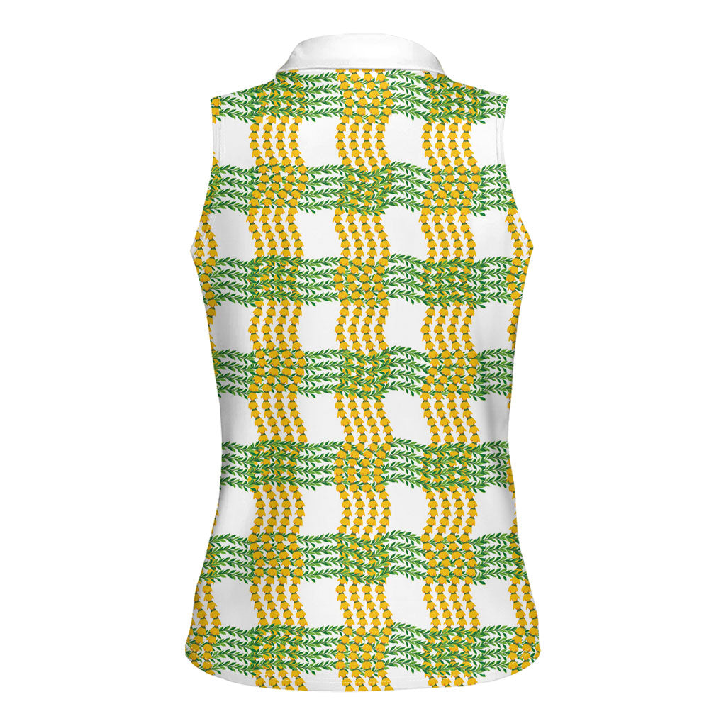 Aloha Hawaii Ilima Maile Lei Women Sleeveless Polo Shirt Palaka Inspired Hawaiian-plaid White LT14 - Polynesian Pride