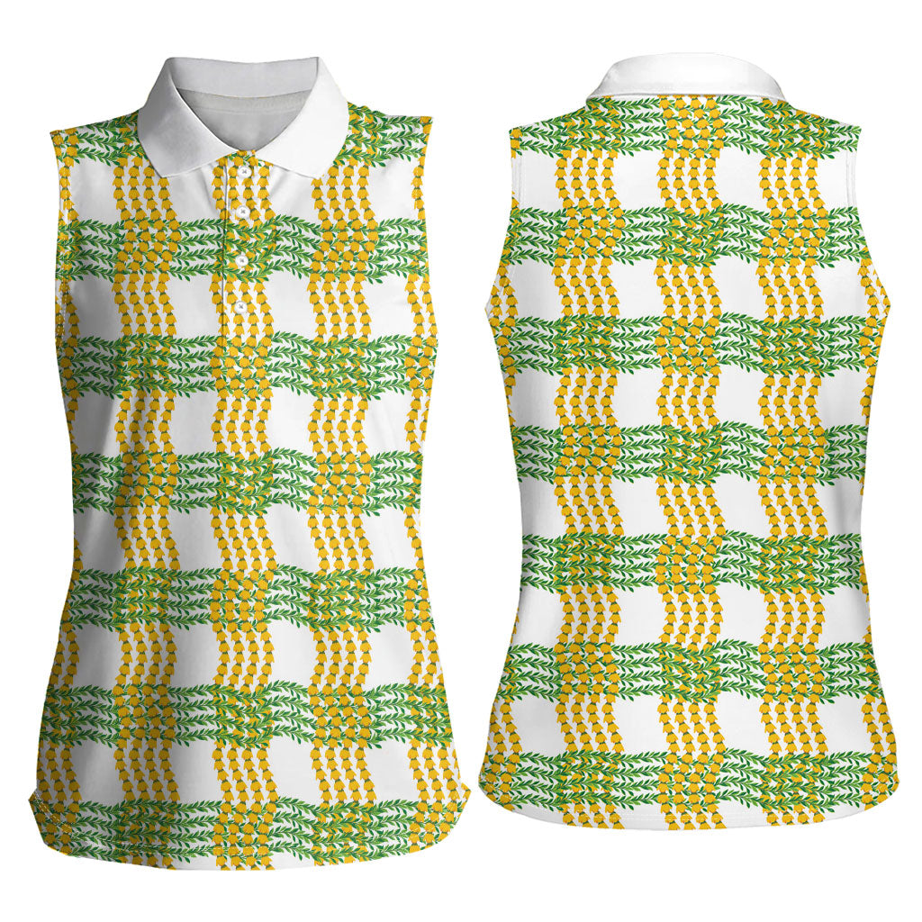 Aloha Hawaii Ilima Maile Lei Women Sleeveless Polo Shirt Palaka Inspired Hawaiian-plaid White LT14 - Polynesian Pride