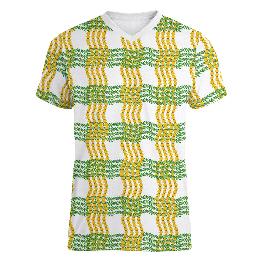 Aloha Hawaii Ilima Maile Lei Women V-Neck T-Shirt Palaka Inspired Hawaiian-plaid White LT14 Female White - Polynesian Pride