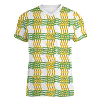 Aloha Hawaii Ilima Maile Lei Women V-Neck T-Shirt Palaka Inspired Hawaiian-plaid White LT14 Female White - Polynesian Pride