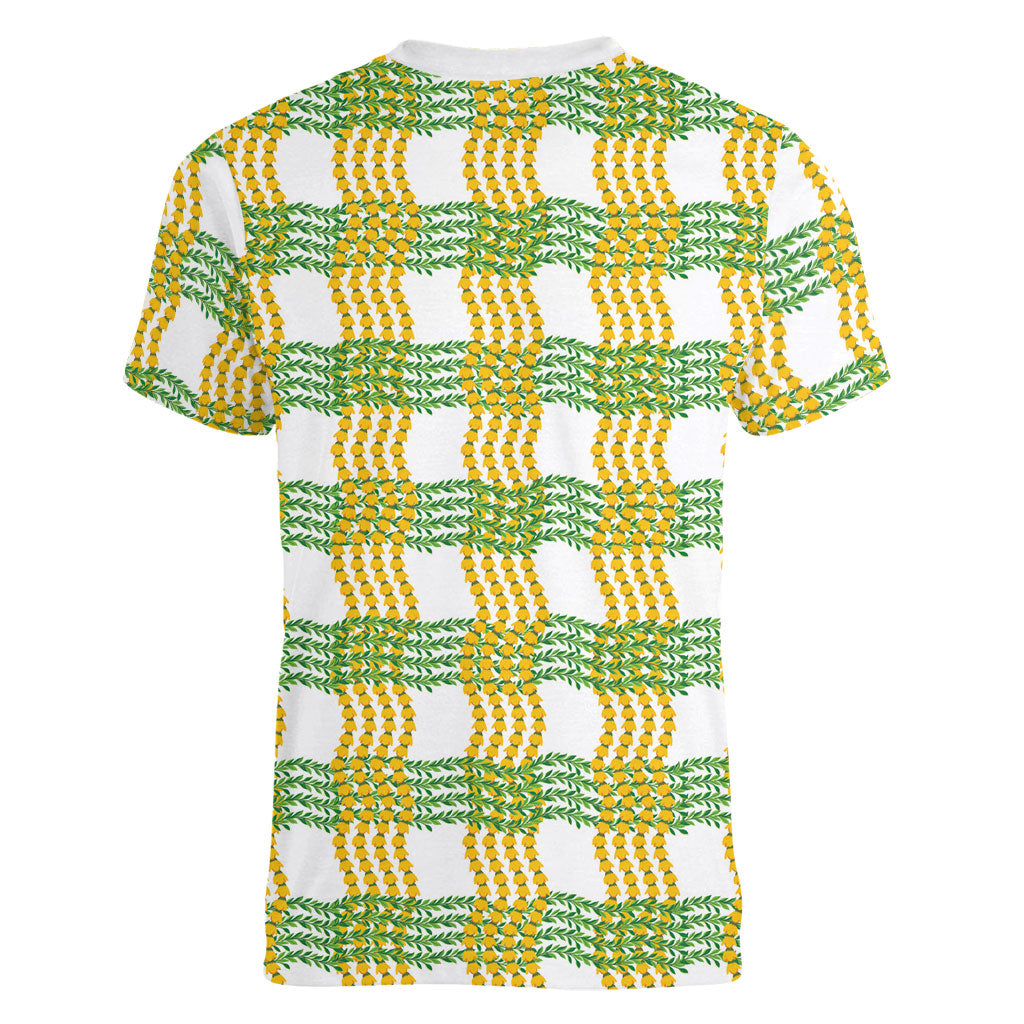 Aloha Hawaii Ilima Maile Lei Women V-Neck T-Shirt Palaka Inspired Hawaiian-plaid White LT14 - Polynesian Pride