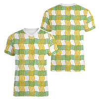 Aloha Hawaii Ilima Maile Lei Women V-Neck T-Shirt Palaka Inspired Hawaiian-plaid White LT14 - Polynesian Pride