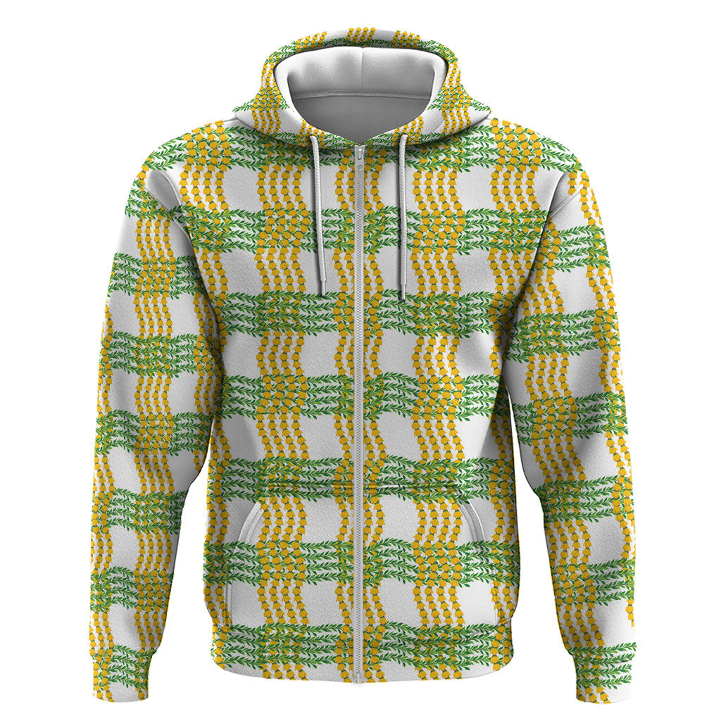 Aloha Hawaii Ilima Maile Lei Zip Hoodie Palaka Inspired Hawaiian-plaid White LT14 Zip Hoodie White - Polynesian Pride