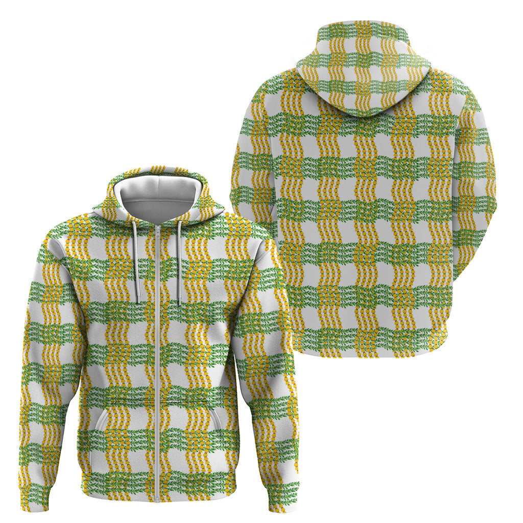 Aloha Hawaii Ilima Maile Lei Zip Hoodie Palaka Inspired Hawaiian-plaid White LT14 - Polynesian Pride