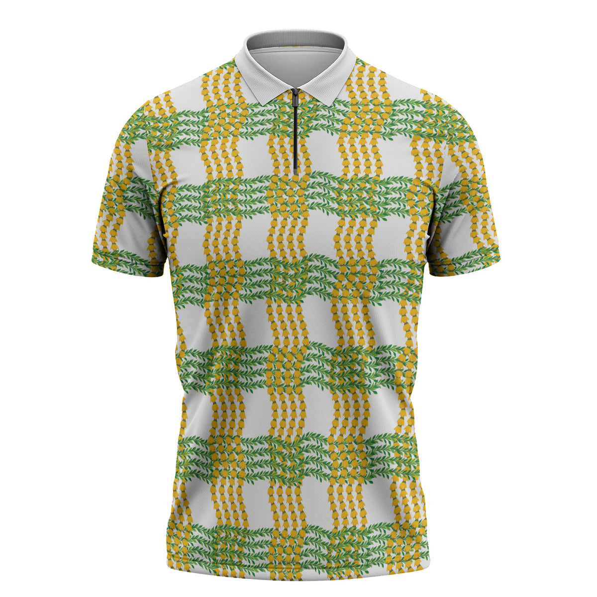 Aloha Hawaii Ilima Maile Lei Zipper Polo Shirt Palaka Inspired Hawaiian-plaid White LT14 White - Polynesian Pride