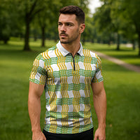 Aloha Hawaii Ilima Maile Lei Zipper Polo Shirt Palaka Inspired Hawaiian-plaid White LT14 - Polynesian Pride