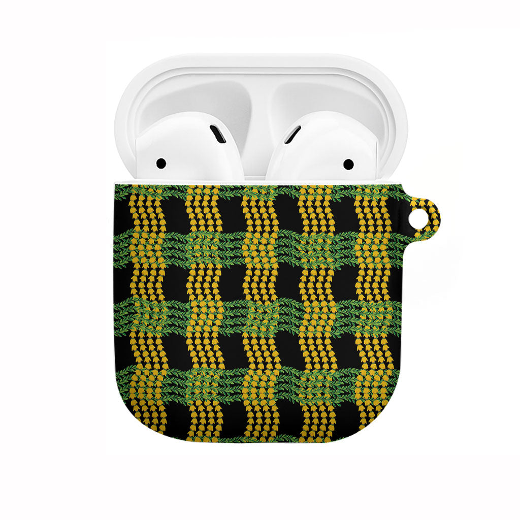 Aloha Hawaii Ilima Maile Lei AirPods Case Palaka Inspired Hawaiian-plaid Black LT14 Black - Polynesian Pride