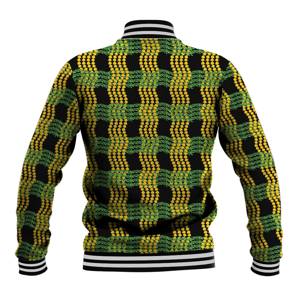 Aloha Hawaii Ilima Maile Lei Baseball Jacket Palaka Inspired Hawaiian-plaid Black