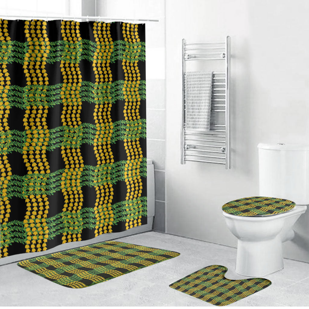 Aloha Hawaii Ilima Maile Lei Bathroom Set Palaka Inspired Hawaiian-plaid Black LT14 Bathroom Set (4 pcs) Black - Polynesian Pride