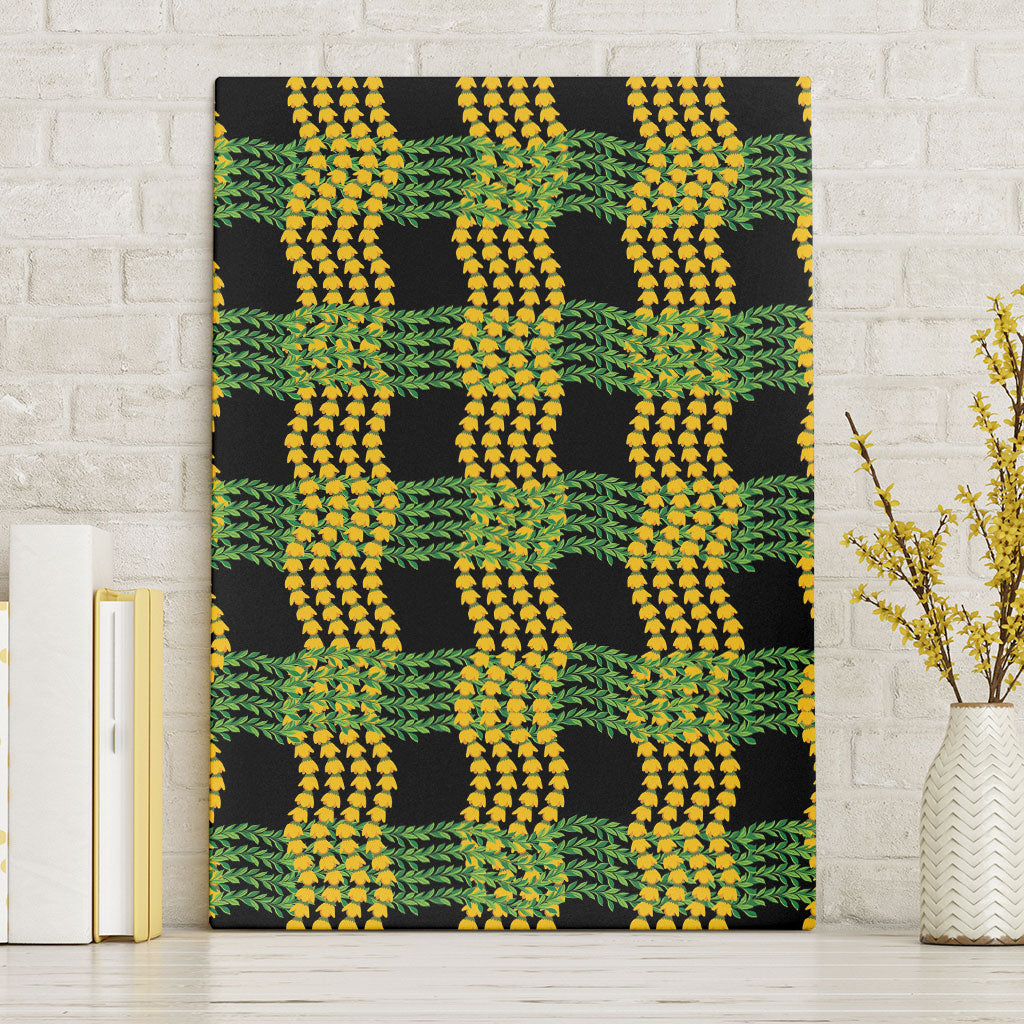 Aloha Hawaii Ilima Maile Lei Canvas Wall Art Palaka Inspired Hawaiian-plaid Black LT14 Without Frame Black - Polynesian Pride