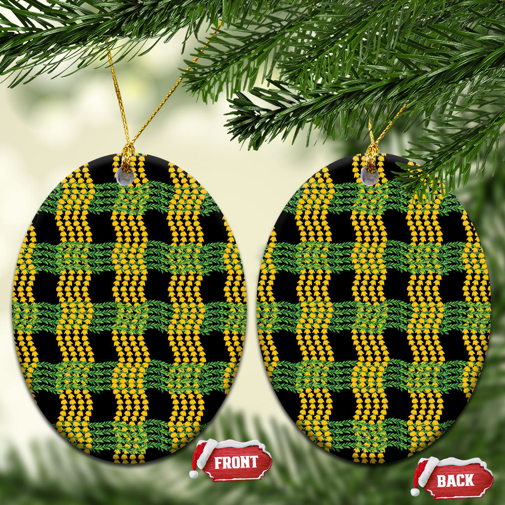 Aloha Hawaii Ilima Maile Lei Ceramic Ornament Palaka Inspired Hawaiian-plaid Black
