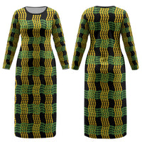 Aloha Hawaii Ilima Maile Lei Couples Matching Long Sleeve Bodycon Dress and Long Sleeve Button Shirt Palaka Inspired Hawaiian-plaid Black LT14 - Polynesian Pride