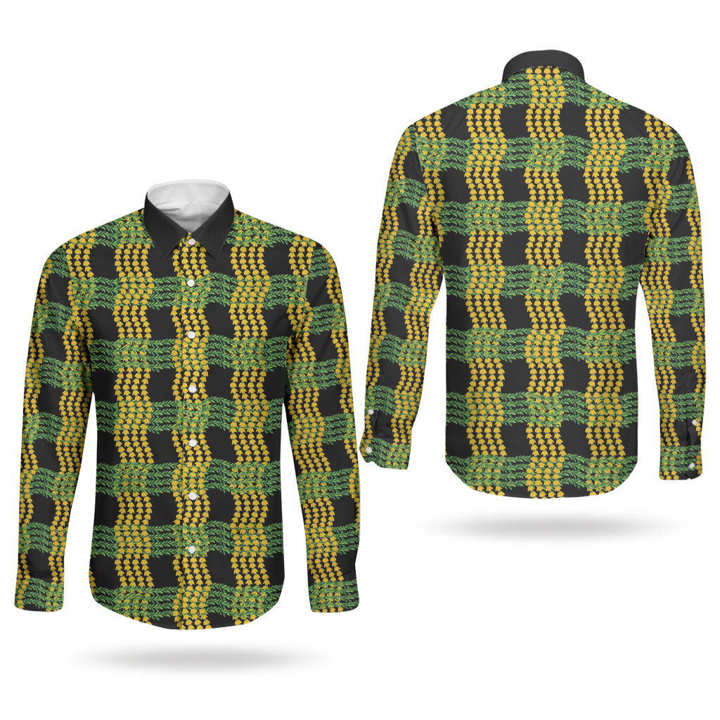 Aloha Hawaii Ilima Maile Lei Couples Matching Mermaid Dress and Long Sleeve Button Shirt Palaka Inspired Hawaiian-plaid Black LT14 - Polynesian Pride
