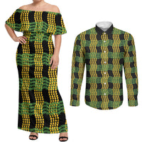 Aloha Hawaii Ilima Maile Lei Couples Matching Off Shoulder Maxi Dress and Long Sleeve Button Shirt Palaka Inspired Hawaiian-plaid Black LT14 Black - Polynesian Pride