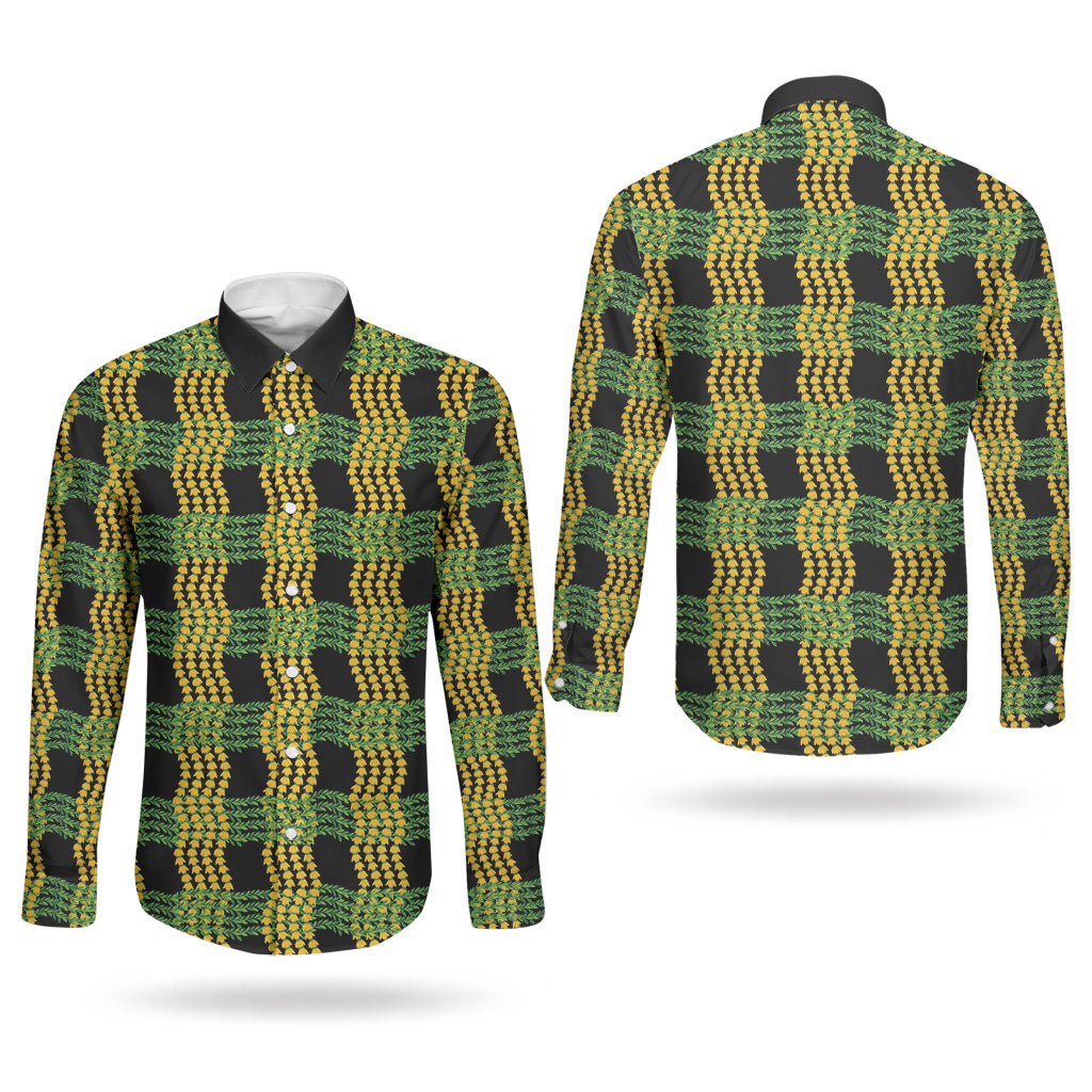 Aloha Hawaii Ilima Maile Lei Couples Matching Off Shoulder Maxi Dress and Long Sleeve Button Shirt Palaka Inspired Hawaiian-plaid Black LT14 - Polynesian Pride