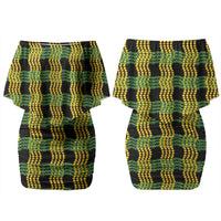 Aloha Hawaii Ilima Maile Lei Couples Matching Off Shoulder Short Dress and Hawaiian Shirt Palaka Inspired Hawaiian-plaid Black LT14 - Polynesian Pride