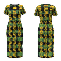 Aloha Hawaii Ilima Maile Lei Couples Matching Short Sleeve Bodycon Dress and Long Sleeve Button Shirt Palaka Inspired Hawaiian-plaid Black LT14 - Polynesian Pride