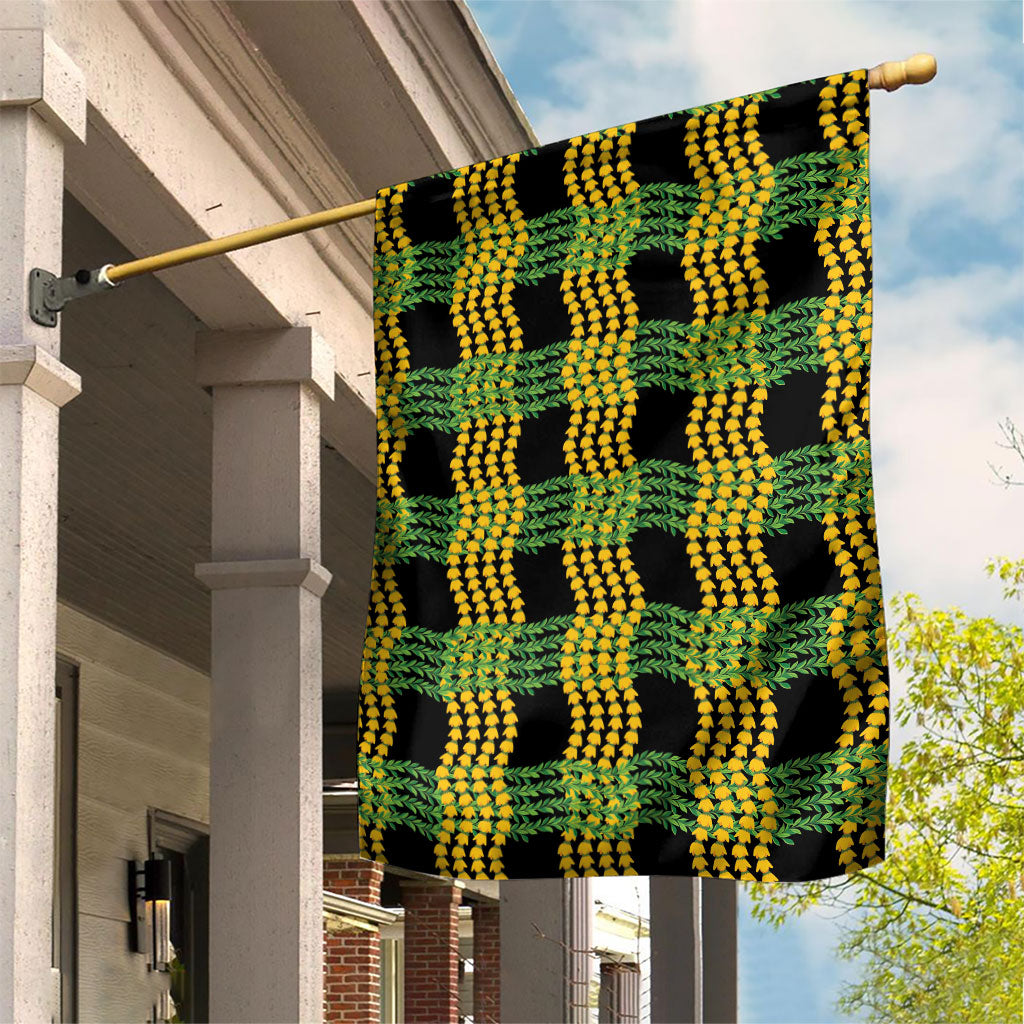 Aloha Hawaii Ilima Maile Lei Garden Flag Palaka Inspired Hawaiian-plaid Black LT14 House Flag Black - Polynesian Pride