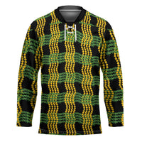 Aloha Hawaii Ilima Maile Lei Hockey Jersey Palaka Inspired Hawaiian-plaid Black LT14 Unisex Black - Polynesian Pride