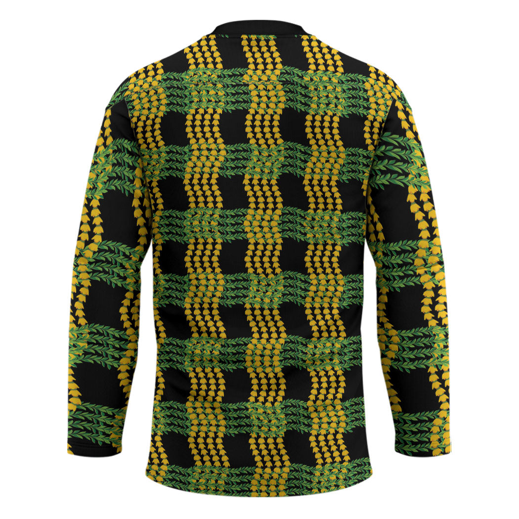 Aloha Hawaii Ilima Maile Lei Hockey Jersey Palaka Inspired Hawaiian-plaid Black LT14 - Polynesian Pride