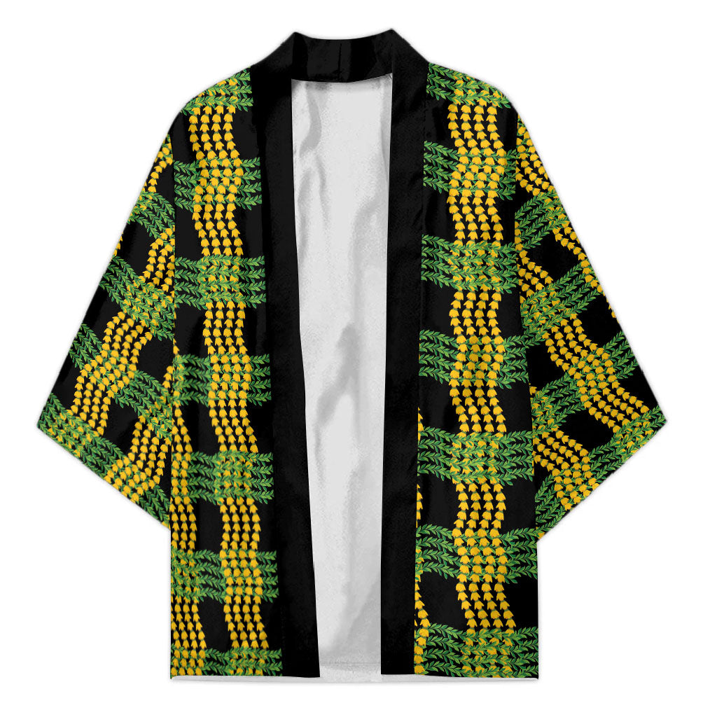 Aloha Hawaii Ilima Maile Lei Kimono Palaka Inspired Hawaiian-plaid Black LT14 Unisex Black - Polynesian Pride
