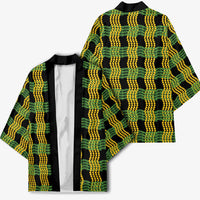 Aloha Hawaii Ilima Maile Lei Kimono Palaka Inspired Hawaiian-plaid Black