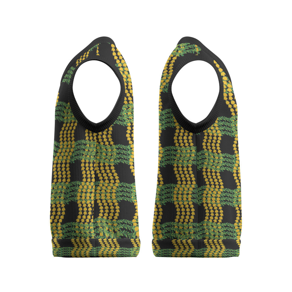Aloha Hawaii Ilima Maile Lei Christmas Knitted V-Neck Vest Palaka Inspired Hawaiian-plaid Black LT14 - Polynesian Pride