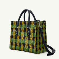 Aloha Hawaii Ilima Maile Lei Leather Bag Palaka Inspired Hawaiian-plaid Black