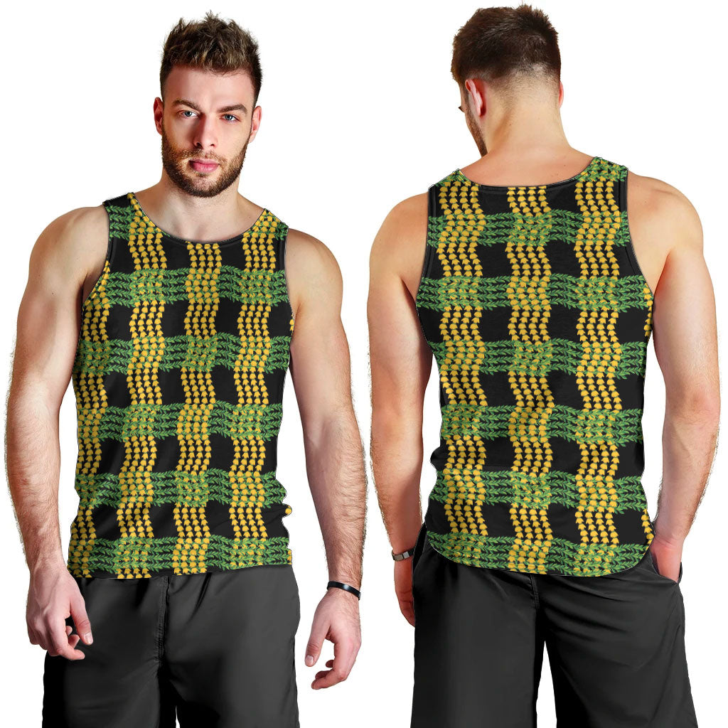 Aloha Hawaii Ilima Maile Lei Men Tank Top Palaka Inspired Hawaiian-plaid Black LT14 - Polynesian Pride