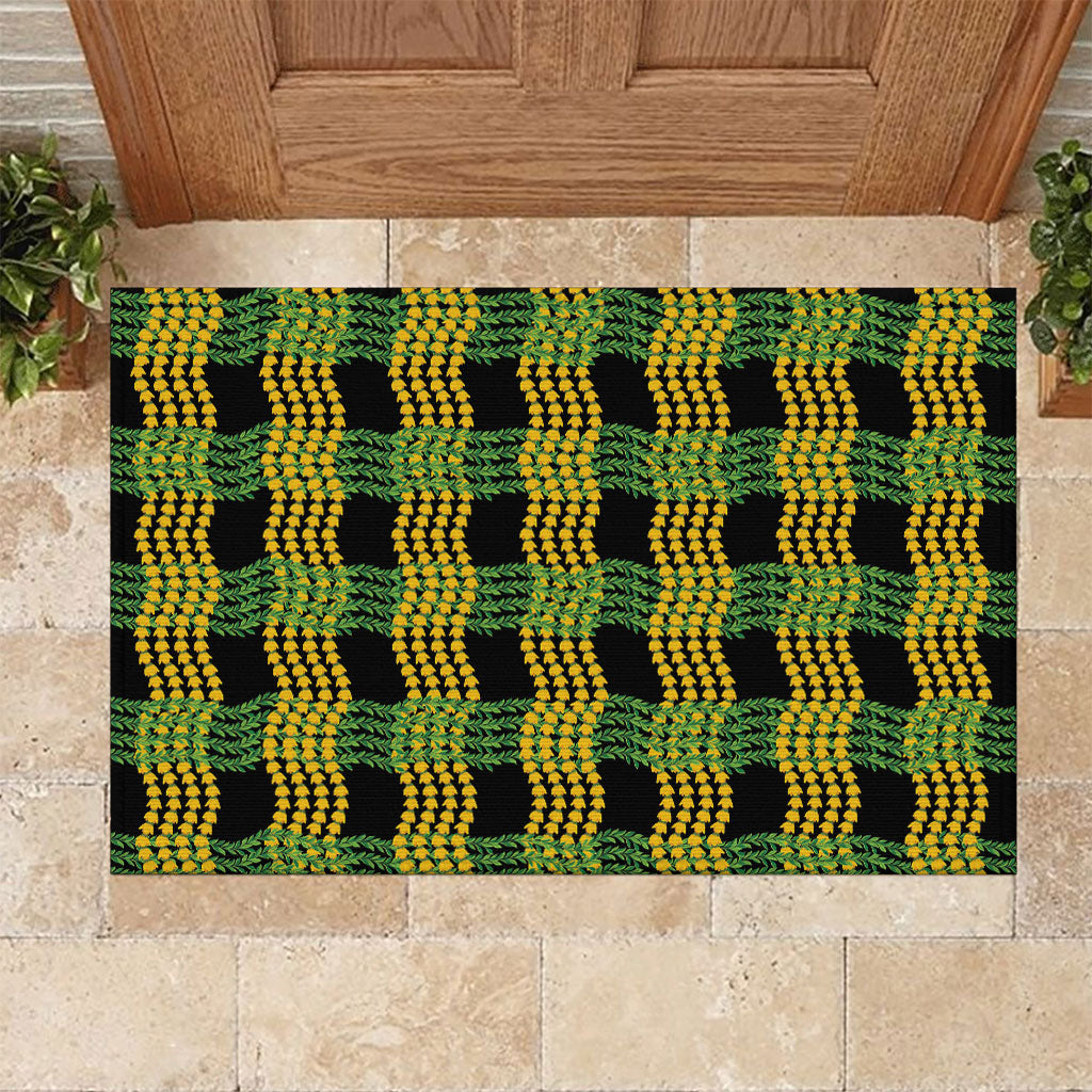 Aloha Hawaii Ilima Maile Lei Rubber Doormat Palaka Inspired Hawaiian-plaid Black LT14 Black - Polynesian Pride