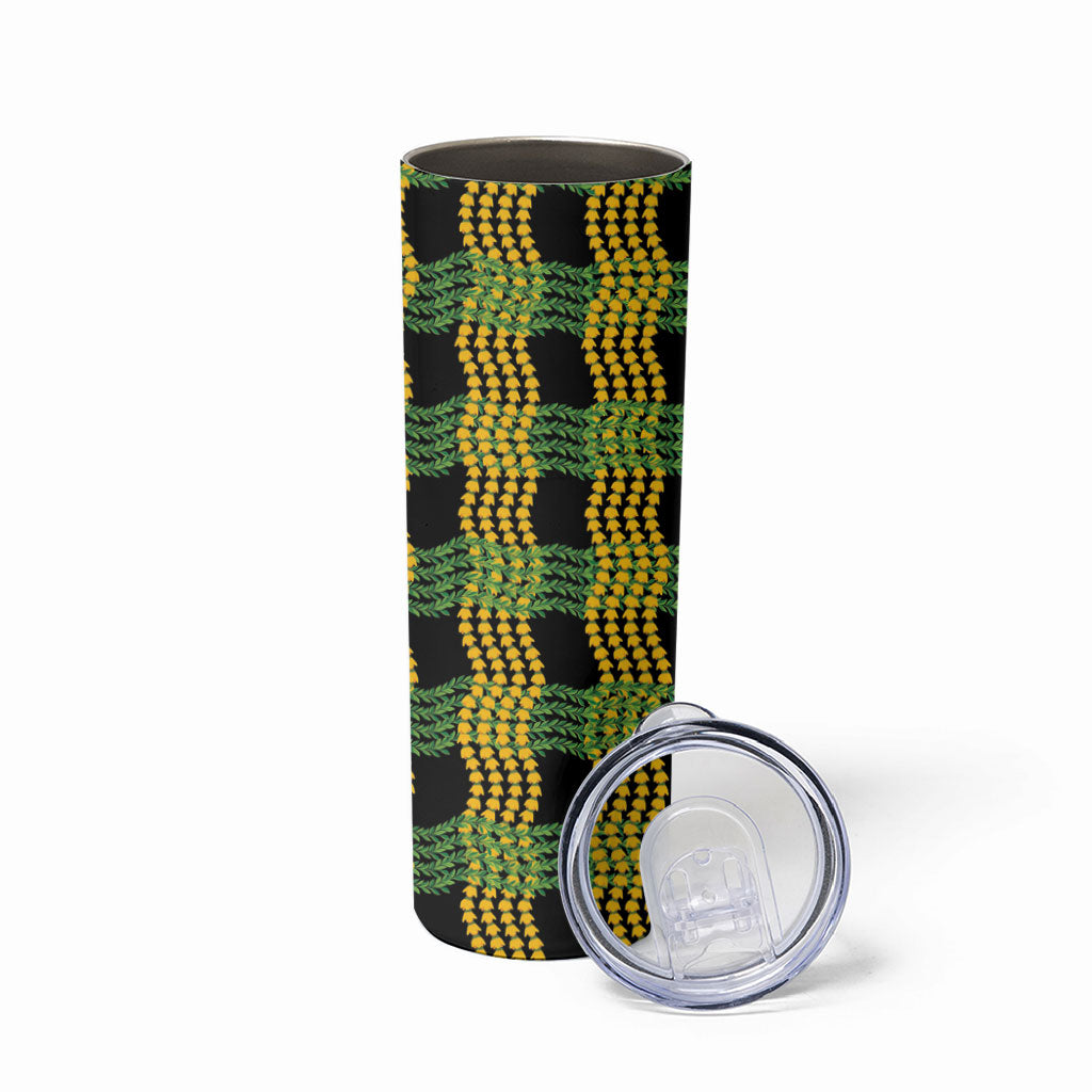 Aloha Hawaii Ilima Maile Lei Skinny Tumbler Palaka Inspired Hawaiian-plaid Black LT14 - Polynesian Pride