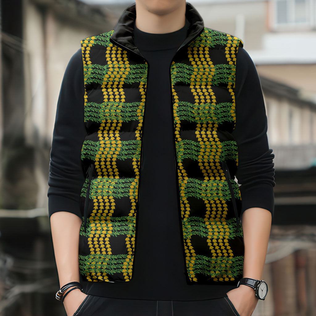 Aloha Hawaii Ilima Maile Lei Sleeveless Puffer Jacket Palaka Inspired Hawaiian-plaid Black