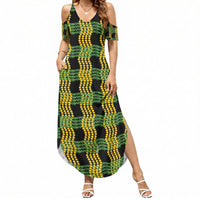 Aloha Hawaii Ilima Maile Lei Summer Maxi Dress Palaka Inspired Hawaiian-plaid Black LT14 Women Black - Polynesian Pride