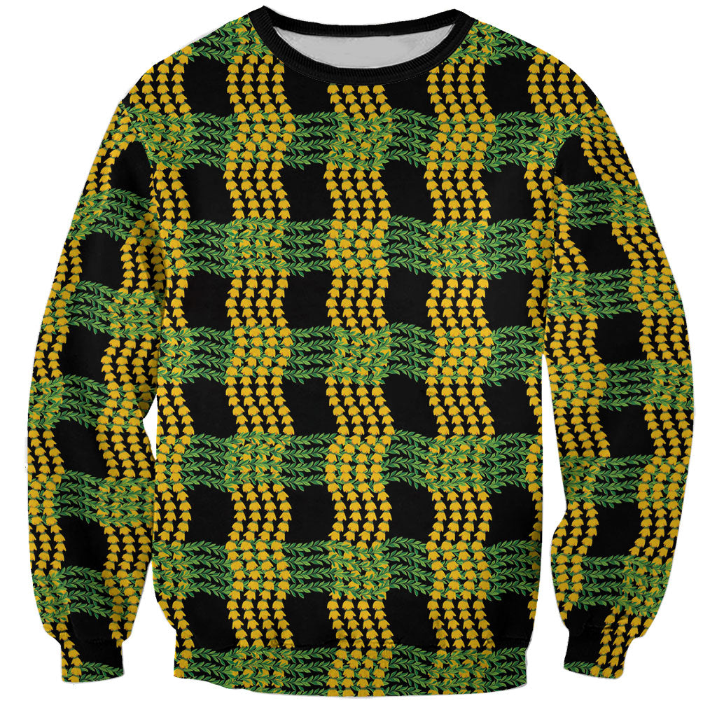 Aloha Hawaii Ilima Maile Lei Sweatshirt Palaka Inspired Hawaiian-plaid Black LT14 Unisex Black - Polynesian Pride