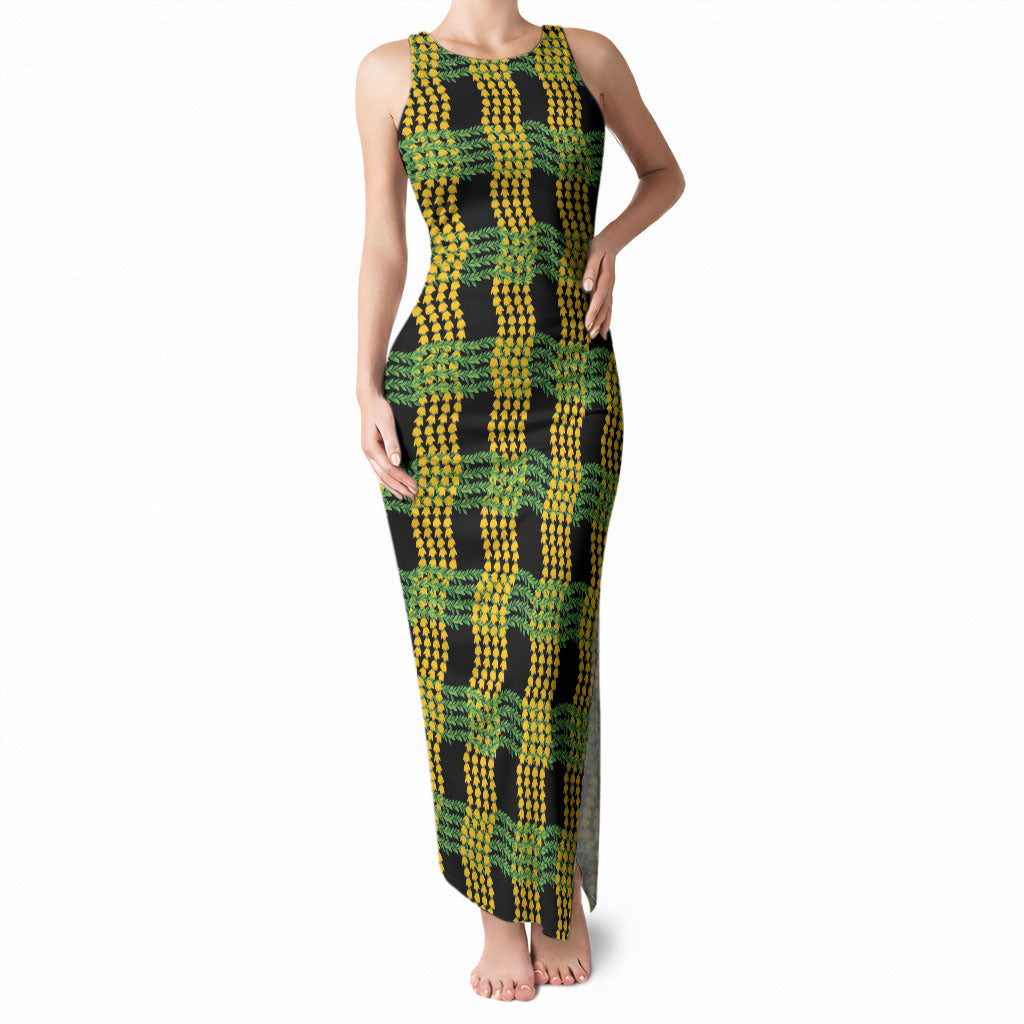 Aloha Hawaii Ilima Maile Lei Tank Maxi Dress Palaka Inspired Hawaiian-plaid Black LT14 Women Black - Polynesian Pride