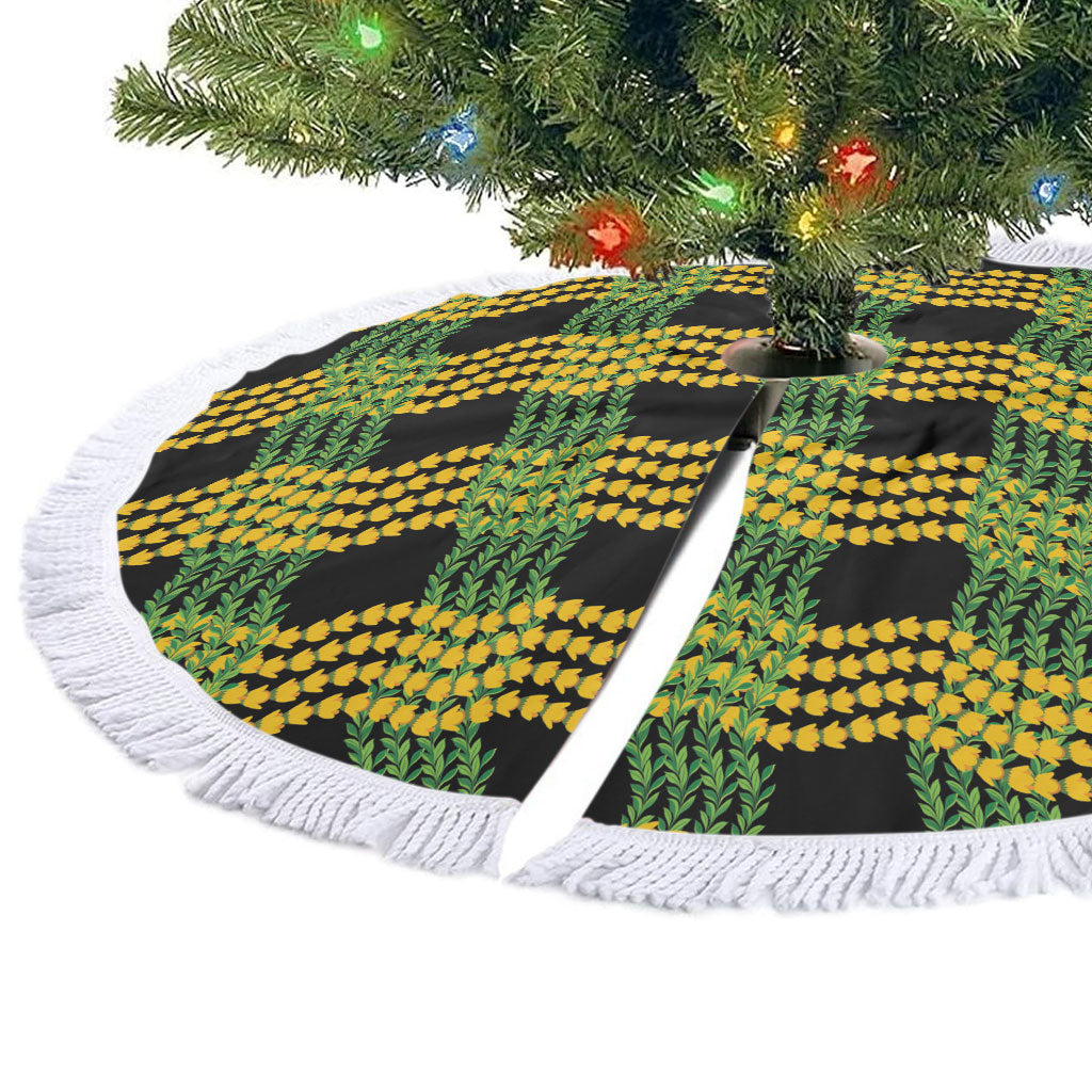 Aloha Hawaii Ilima Maile Lei Tree Skirt Palaka Inspired Hawaiian-plaid Black