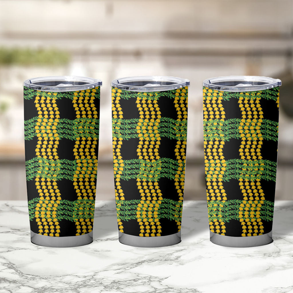 Aloha Hawaii Ilima Maile Lei Tumbler Cup Palaka Inspired Hawaiian-plaid Black