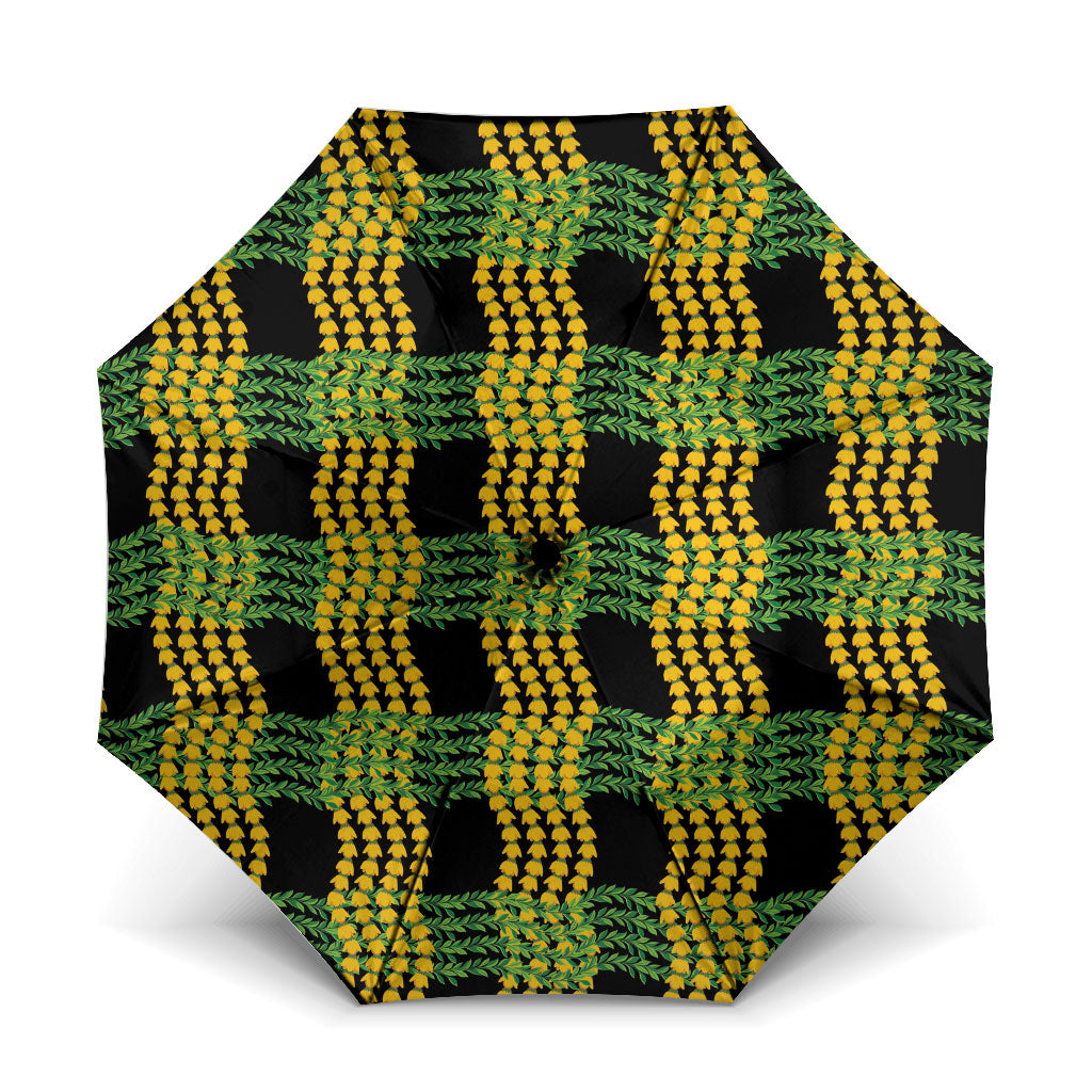 Aloha Hawaii Ilima Maile Lei Umbrella Palaka Inspired Hawaiian-plaid Black LT14 One Size Folded 11.42 inch Opened Diameter 37.4 inch Black - Polynesian Pride