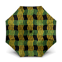 Aloha Hawaii Ilima Maile Lei Umbrella Palaka Inspired Hawaiian-plaid Black LT14 One Size Folded 11.42 inch Opened Diameter 37.4 inch Black - Polynesian Pride