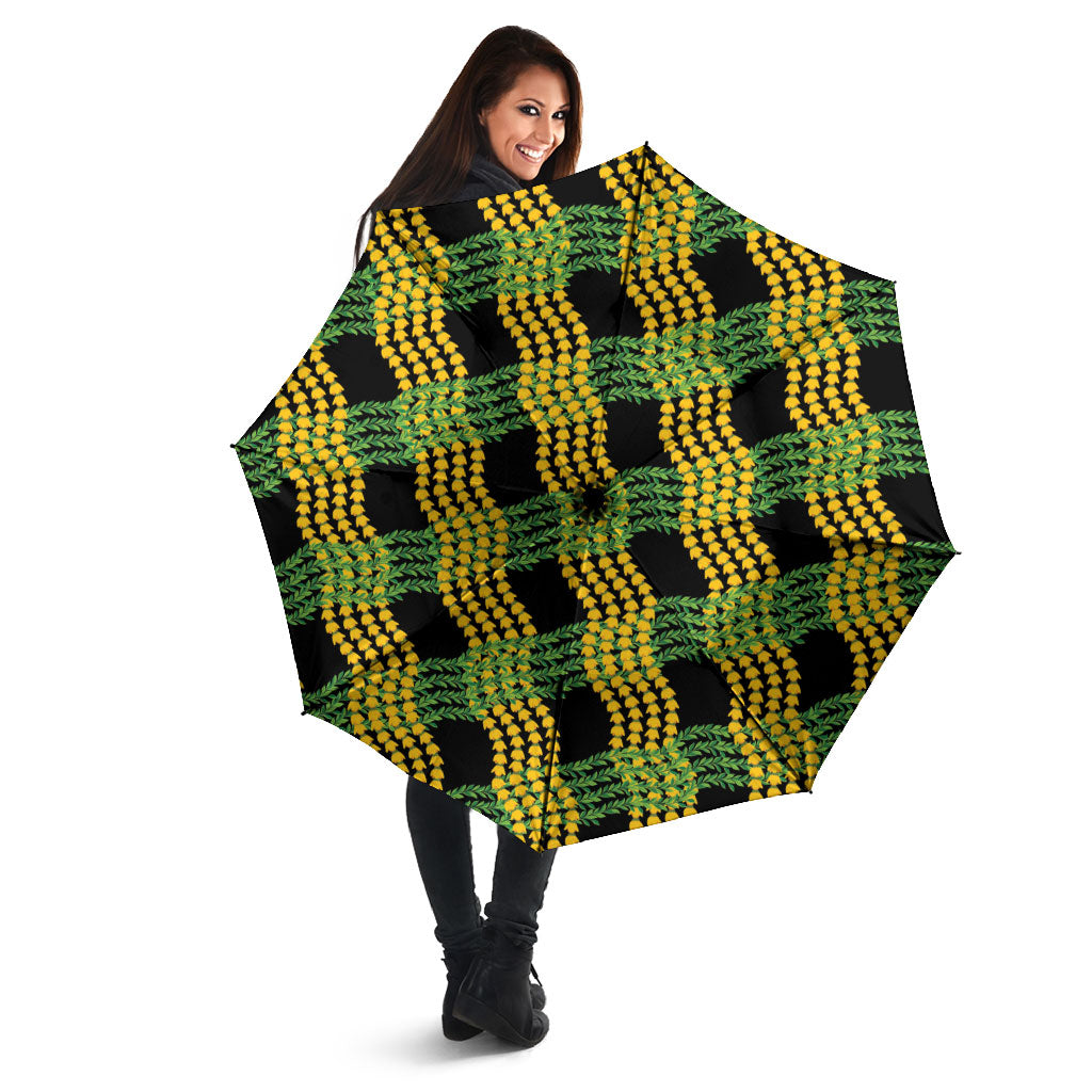Aloha Hawaii Ilima Maile Lei Umbrella Palaka Inspired Hawaiian-plaid Black LT14 - Polynesian Pride